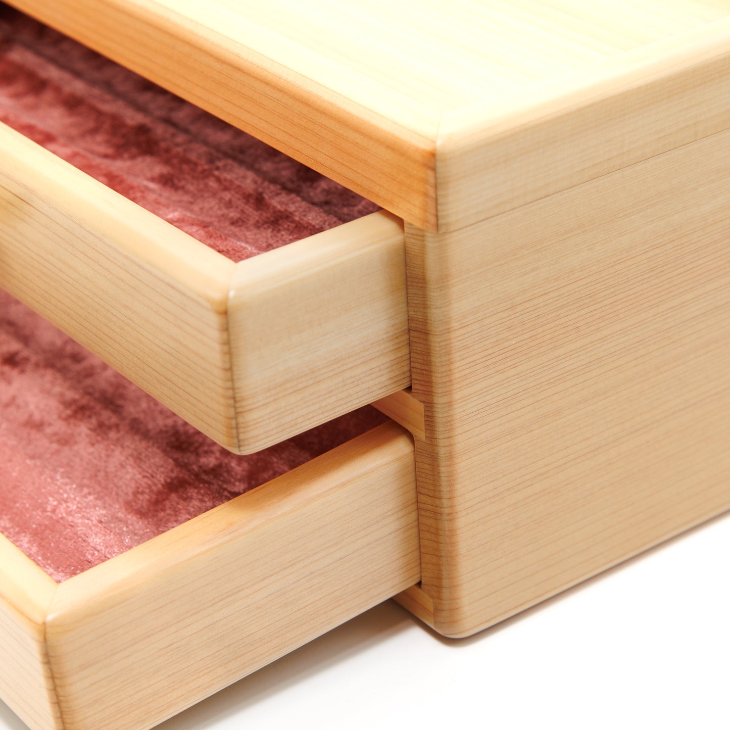 Hizakura Pen Box for 8, 2 drawers lined with Pink Cloth, BUNGUBOX, Toyooka Craft