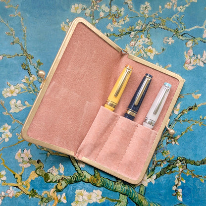 Almond Blossom, Metal Clasp Pen Case for 3 short pens, BUNGUBOX x Penguin Kaban-sha