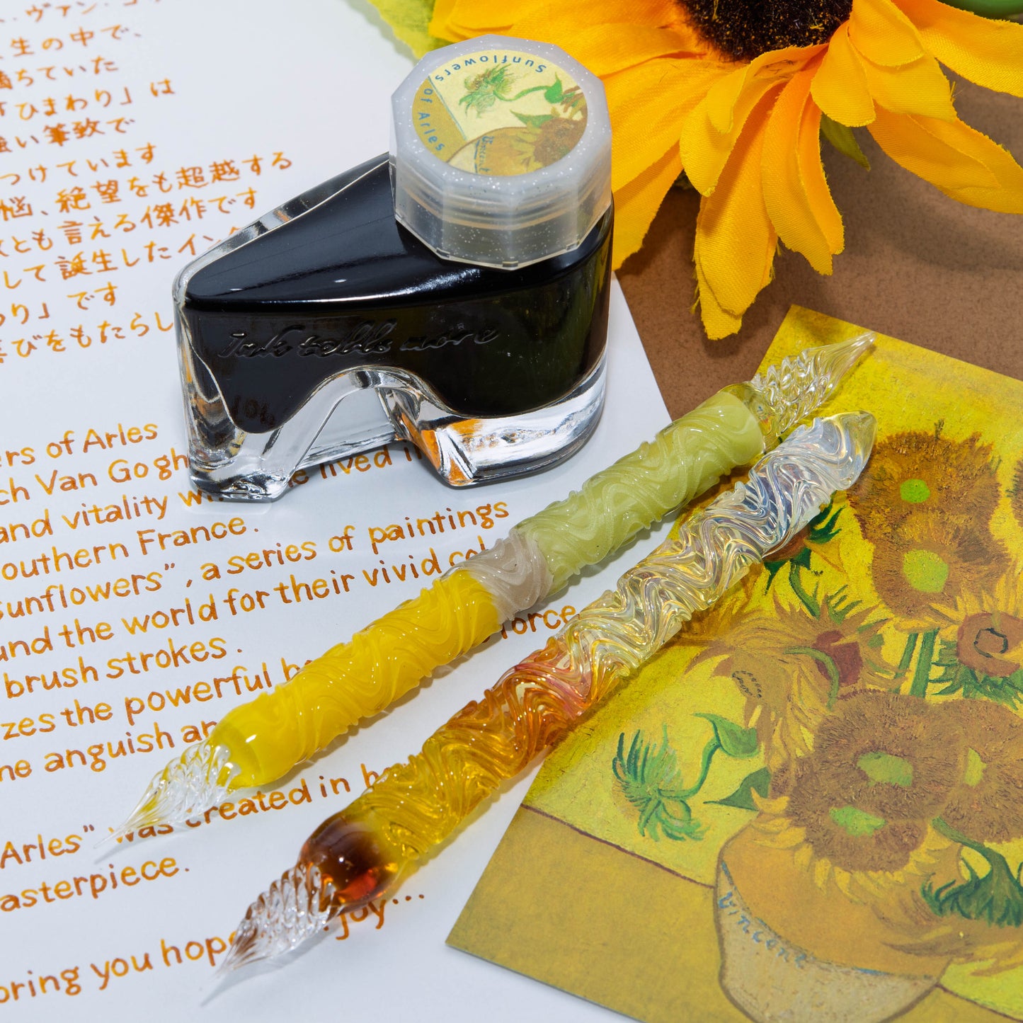 The Sunflowers of Arles Glass Pen, Double sided Oil Paint version, BUNGUBOX x Synchronicity