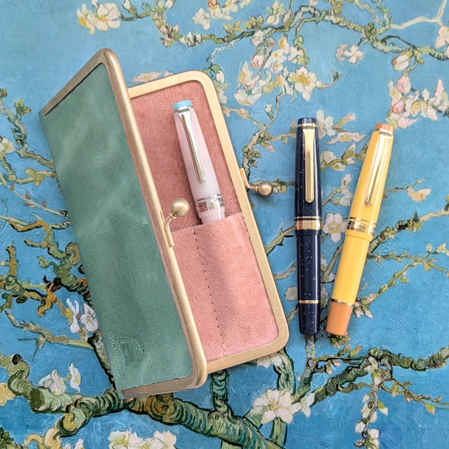 Almond Blossom, Metal Clasp Pen Case for 3 short pens, BUNGUBOX x Penguin Kaban-sha