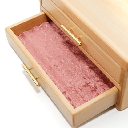 Hizakura Pen Box for 8, 2 drawers lined with Pink Cloth, BUNGUBOX, Toyooka Craft
