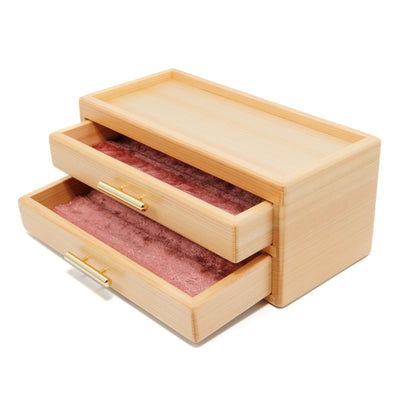Hizakura Pen Box for 8, 2 drawers lined with Pink Cloth, BUNGUBOX, Toyooka Craft