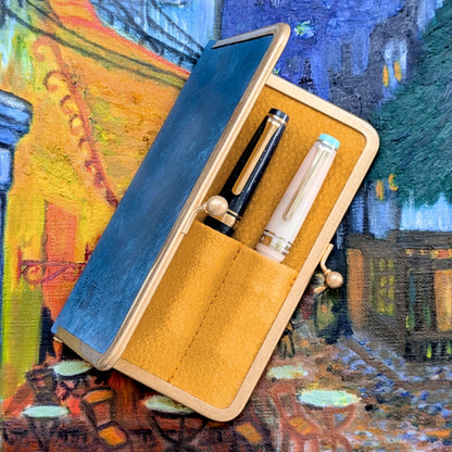 Café Terrace at Night Metal Clasp Pen Case for 3 pens, BUNGUBOX x Penguin Kaban