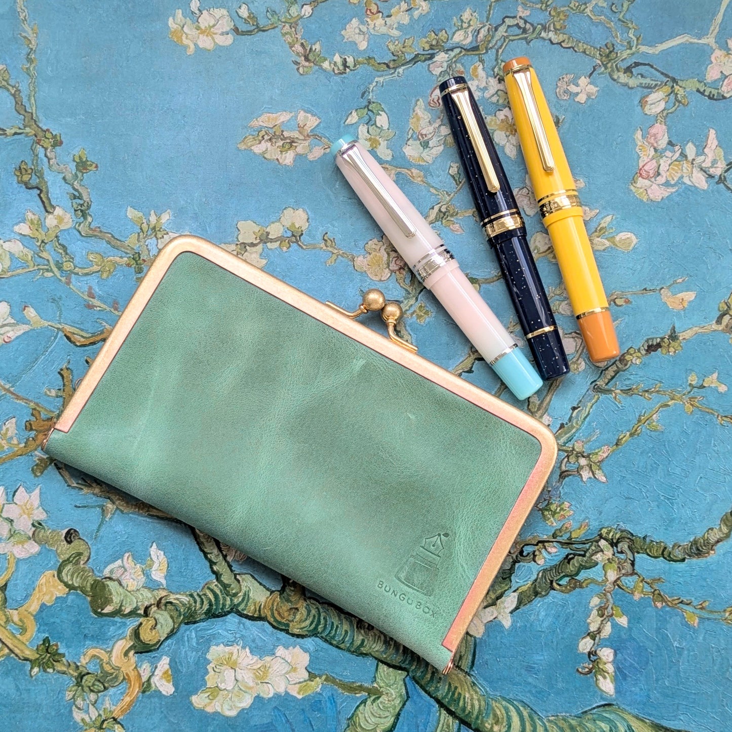 Almond Blossom, Metal Clasp Pen Case for 3 short pens, BUNGUBOX x Penguin Kaban-sha