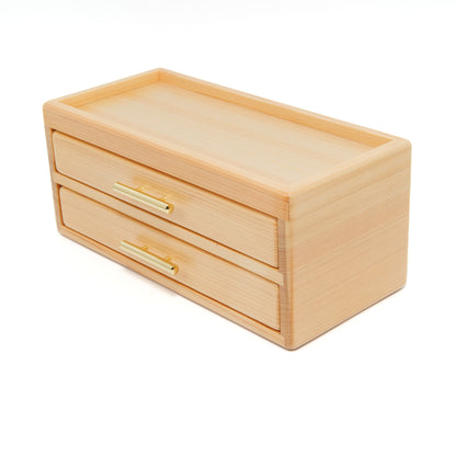 Hizakura Pen Box for 8, 2 drawers lined with Pink Cloth, BUNGUBOX, Toyooka Craft